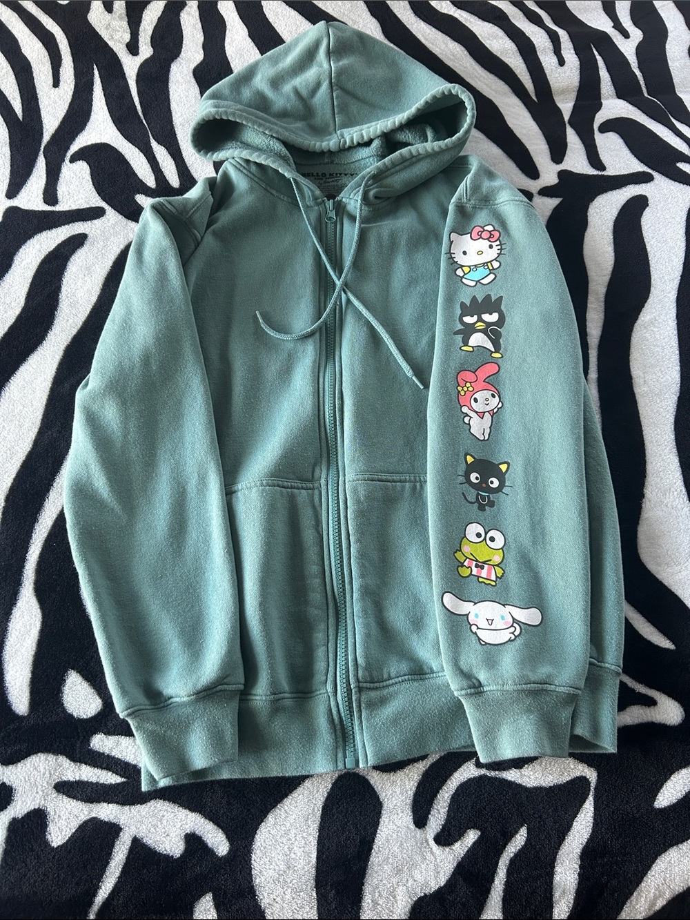 Sanrio Hello Kitty & Friends Green Zip-Up Hoodie with Sleeve Character Icons